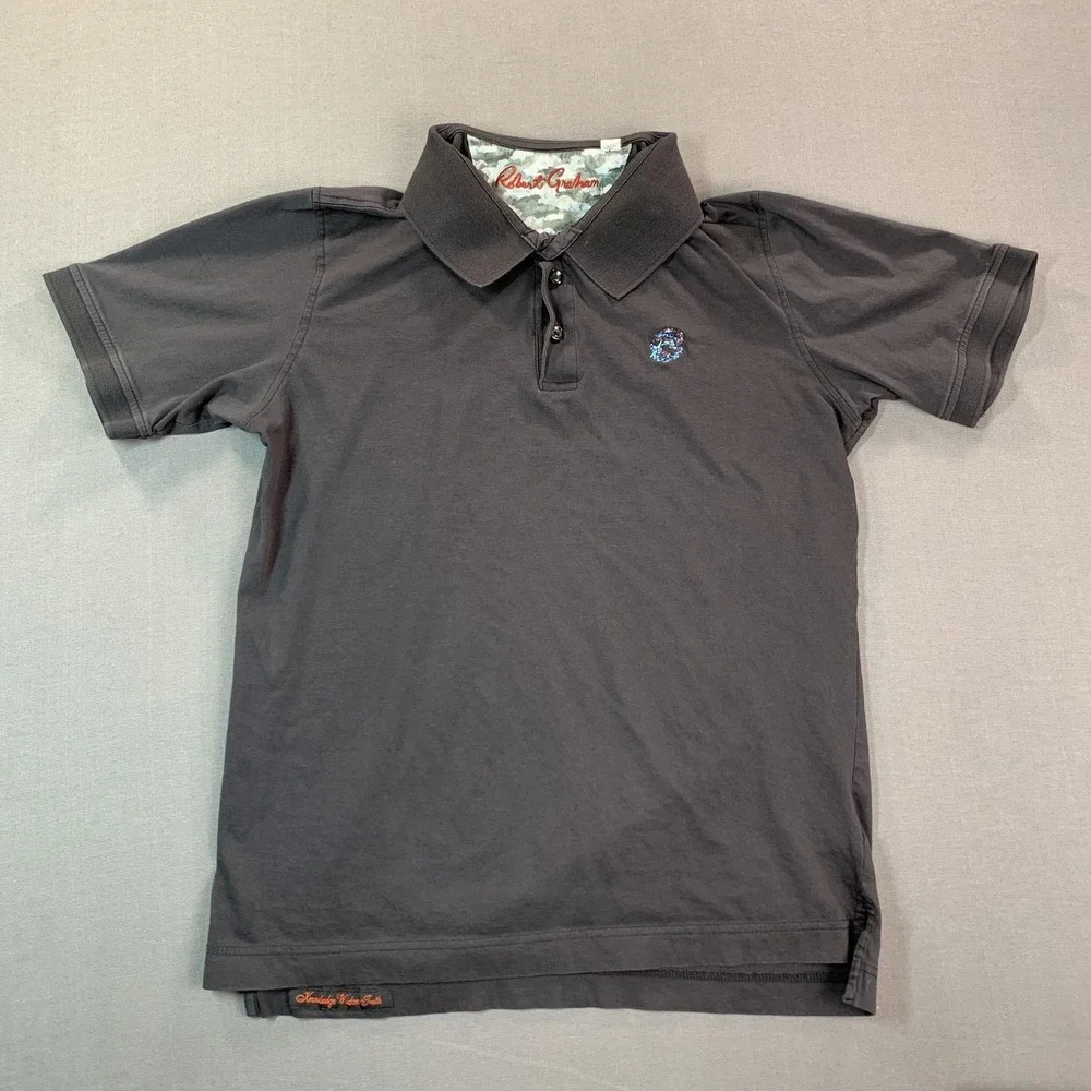 Robert Graham Polo Shirt Mens Small Black Classic‎ Fit Supima Cotton Jersey Logo